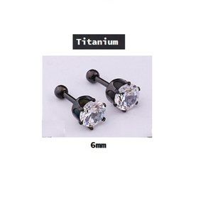 Black ~ 6mm ~ Titanium Six Prong Round Swarovski Crystal Earring